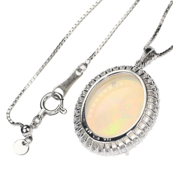 Pt オパール ダイヤモンド ペンダントネックレス 6.56ct D0.36ct