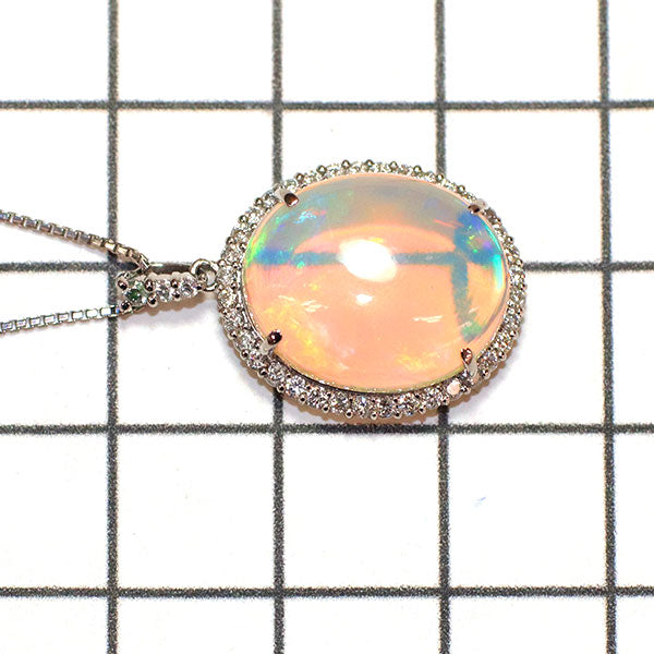 Pt オパール ダイヤモンド ペンダントネックレス 6.56ct D0.36ct