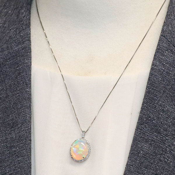 Pt オパール ダイヤモンド ペンダントネックレス 6.56ct D0.36ct