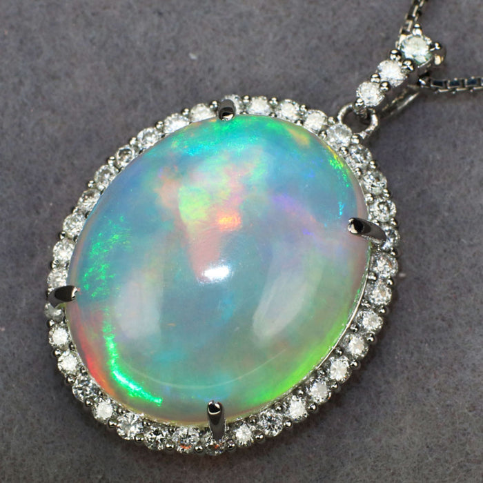 Pt オパール ダイヤモンド ペンダントネックレス 6.56ct D0.36ct