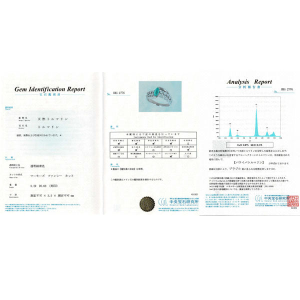 Pt900 ブラジル産 パライバトルマリン ダイヤモンド リング 0.49ct D0.68ct