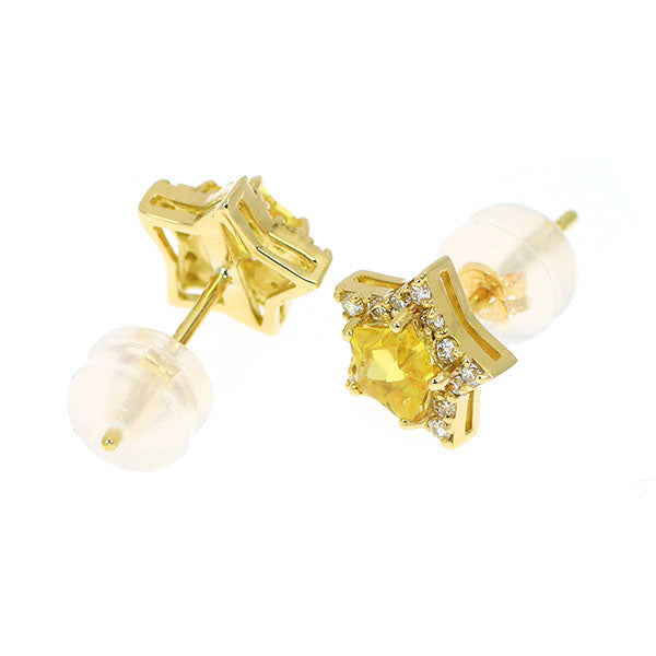 新品 K18YG スターカット イエローサファイア ダイヤモンド ピアス 0.50ct D0.14ct