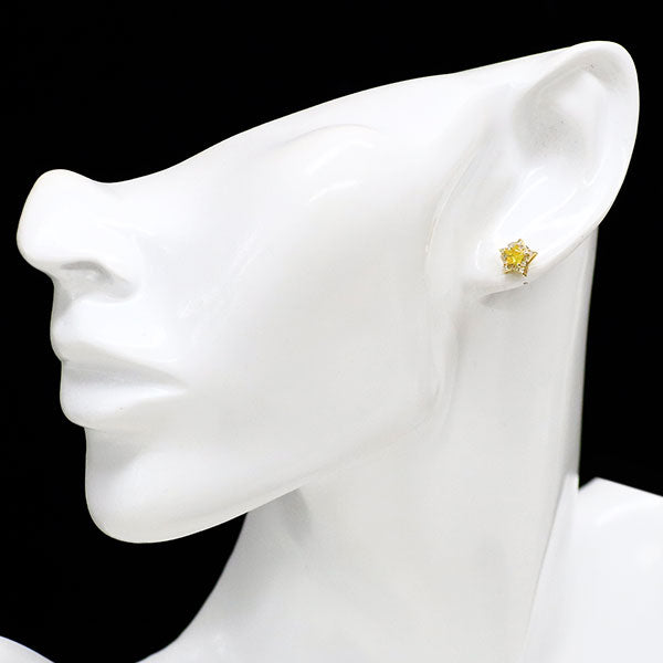 新品 K18YG スターカット イエローサファイア ダイヤモンド ピアス 0.50ct D0.14ct