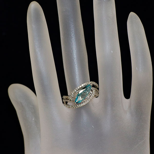 Pt900 産地鑑別書付 コロンビア産ユークレース ダイヤモンド リング 0.94ct D0.32ct 希少石 レアストーン【エスコレ】