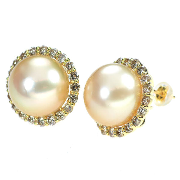 K18YG ゴールデンパール ダイヤモンド ピアス 径約14.0-14.3mm D2.00ct