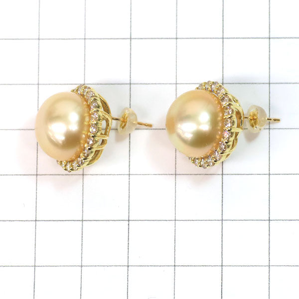K18YG ゴールデンパール ダイヤモンド ピアス 径約14.0-14.3mm D2.00ct