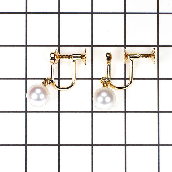 田崎真珠 K18YG アコヤ真珠 ダイヤモンド イヤリング 径約6.9mm D0.02ct