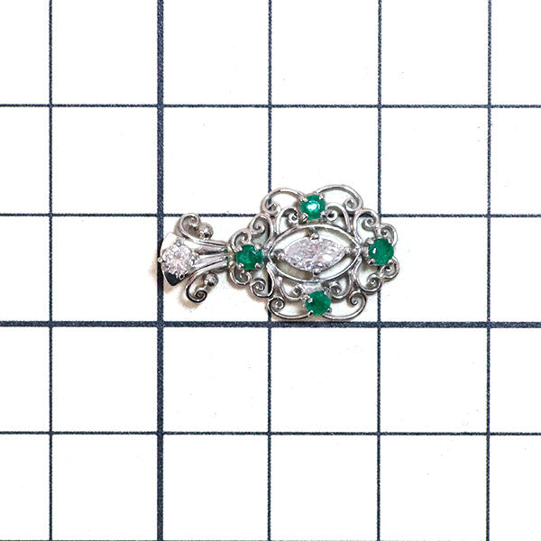 Pt850 エメラルド ダイヤモンド ペンダントトップ 陽刻ビンテージ 昭和風レトロ