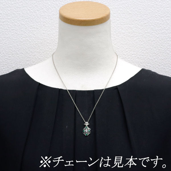 Pt850 エメラルド ダイヤモンド ペンダントトップ 陽刻ビンテージ 昭和風レトロ
