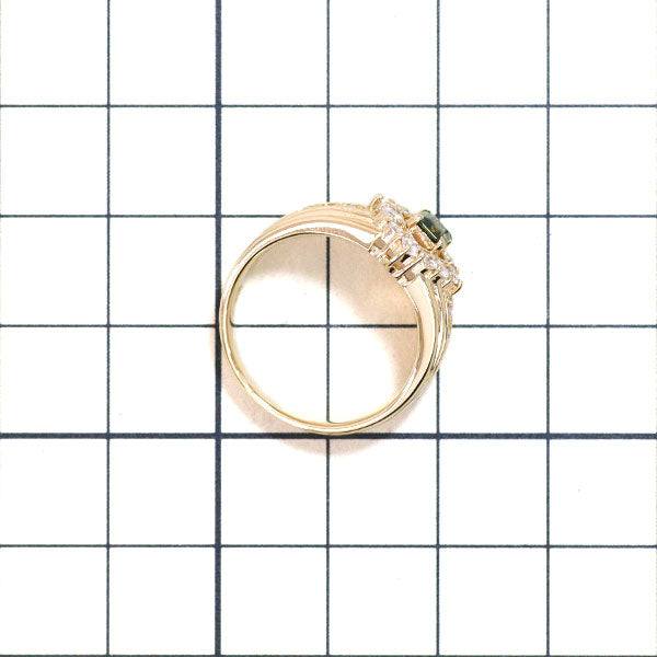 K18YG グリーントルマリン ダイヤモンド リング 0.29ct D0.46ct