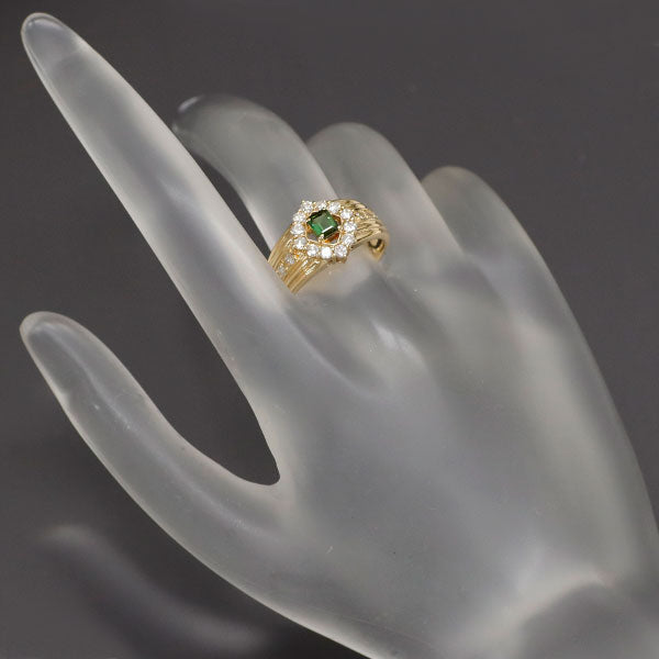 K18YG グリーントルマリン ダイヤモンド リング 0.29ct D0.46ct
