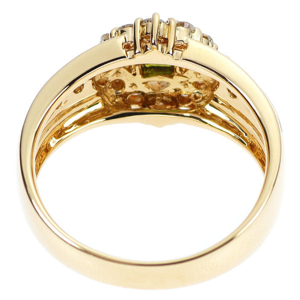 K18YG グリーントルマリン ダイヤモンド リング 0.29ct D0.46ct