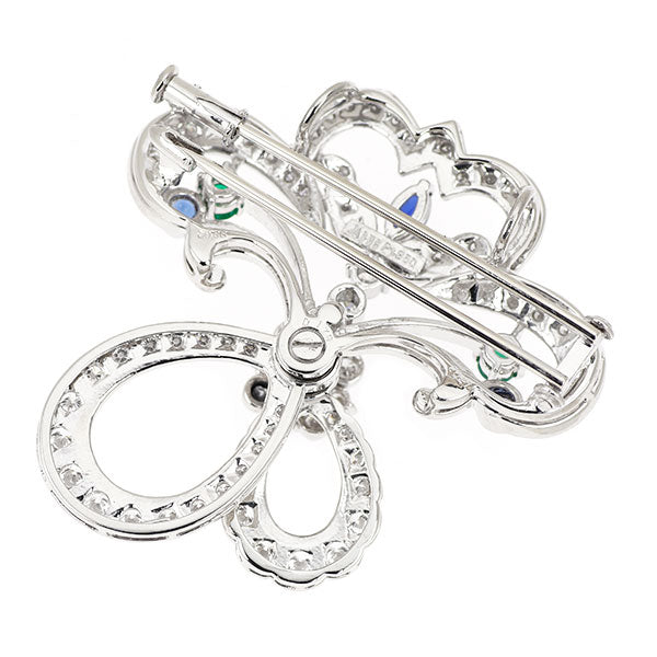 Pt950 サファイア エメラルド ダイヤモンド ブローチ 兼ペンダントトップ 0.88ct E0.21ct D1.79ct