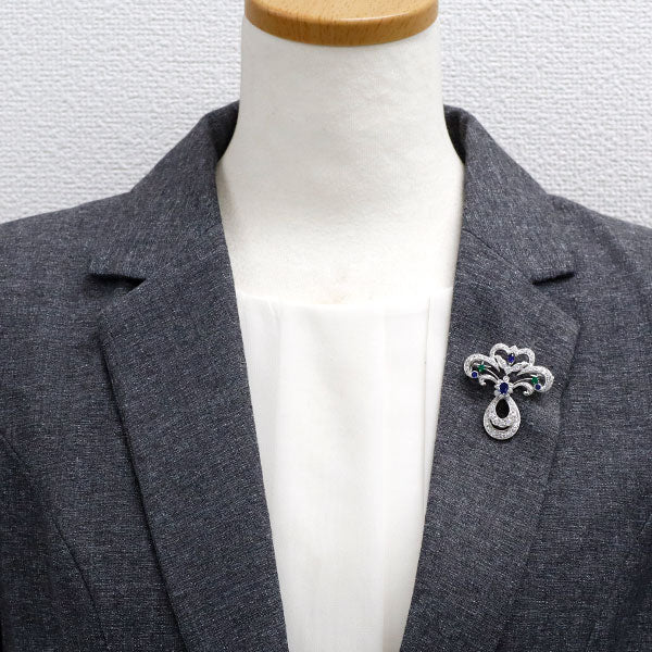 Pt950 サファイア エメラルド ダイヤモンド ブローチ 兼ペンダントトップ 0.88ct E0.21ct D1.79ct