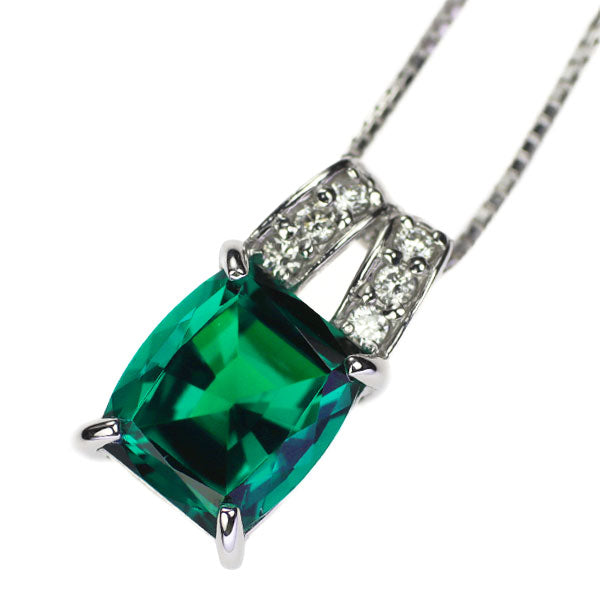 クレサンベール K18WG 再結晶エメラルド ダイヤモンド ペンダントネックレス 1.70ct D0.08ct