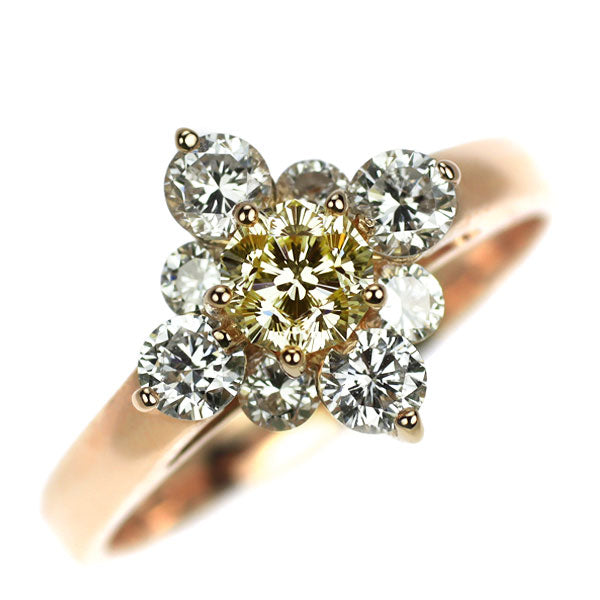 K18PG さくらカット ダイヤモンド リング 0.331ct D0.60ct フラワー