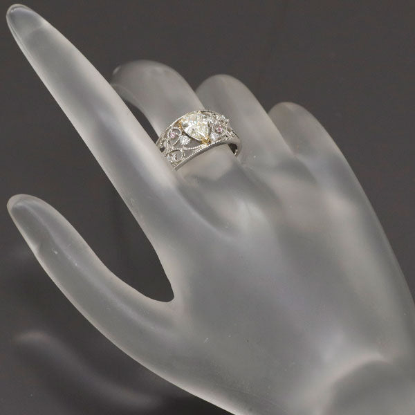 Pt900/K18YG ペアシェイプ ダイヤモンド 天然ピンク/カラーレスダイヤ リング 1.001ct M VS2 PD0.02ct D0.17ct 希少