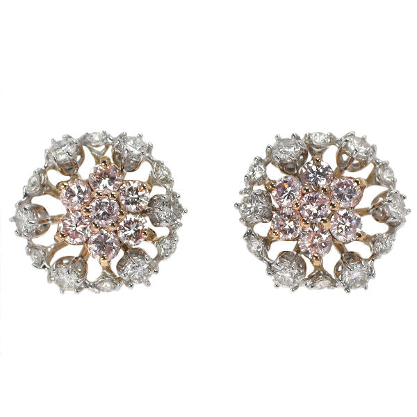 K18WG/PG 天然ピンクダイヤモンド ピアス PD0.50ct D0.42ct フラワー 2Way