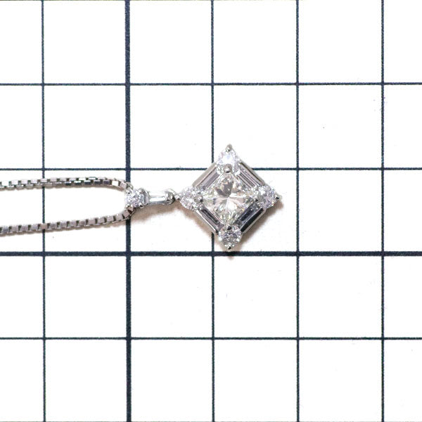 Pt プリンセスカット ダイヤモンド ペンダントネックレス 0.732ct M VS2 D0.53ct