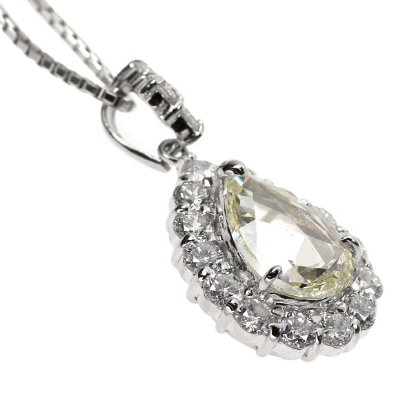 Pt ペアシェイプローズカット ダイヤモンド ペンダントネックレス 2.078ct VLY SI2 D1.27ct