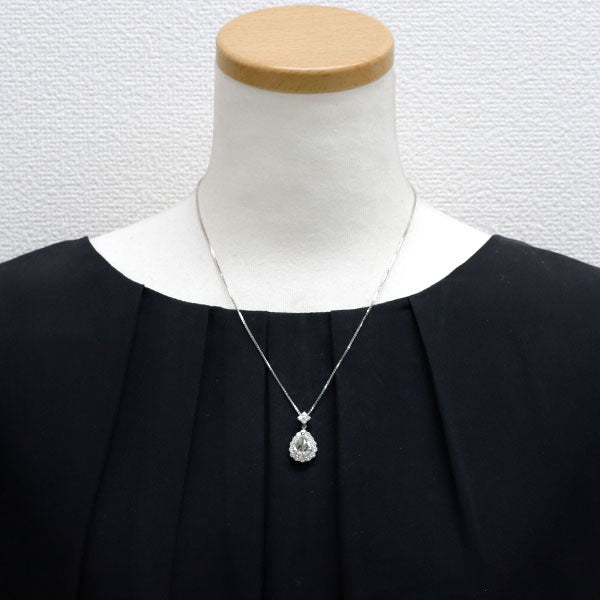 Pt ペアシェイプローズカット ダイヤモンド ペンダントネックレス 2.078ct VLY SI2 D1.27ct