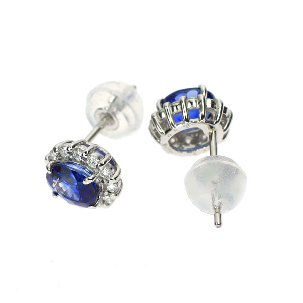 新品 Pt950/ Pt900 サファイア ダイヤモンド ピアス 1.16ct D0.14ct 【エスコレ】