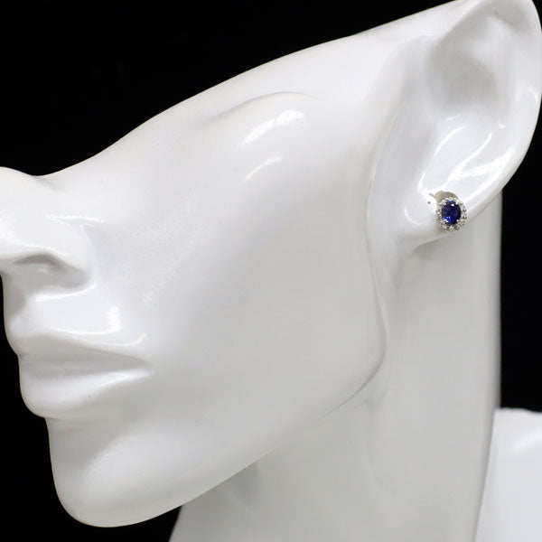 新品 Pt950/ Pt900 サファイア ダイヤモンド ピアス 1.16ct D0.14ct 【エスコレ】