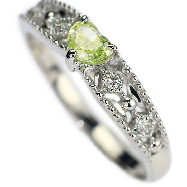 新品 Pt950 ハートシェイプ 天然シャルトリューズグリーン ダイヤモンド リング 0.306ct FIYG VS2 D0.04ct 【エスコレ】