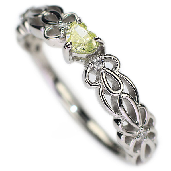 新品 Pt950 ハートシェイプ 天然シャルトリューズグリーン ダイヤモンド リング 0.200ct FYG SI2 D0.03ct 【エスコレ】