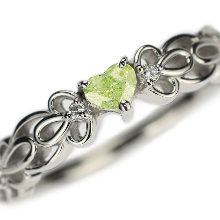 新品 Pt950 ハートシェイプ 天然シャルトリューズグリーン ダイヤモンド リング 0.200ct FYG SI2 D0.03ct 【エスコレ】