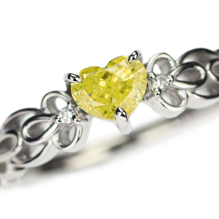 新品 Pt950 ハートシェイプ 天然インテンスイエロー ダイヤモンド リング 0.503ct FIY SI2 D0.03ct 【エスコレ】