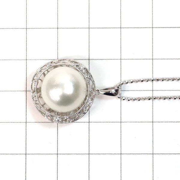 K18WG 白蝶 真珠 ダイヤモンド ペンダントネックレス 径約13.8mm D0.106ct