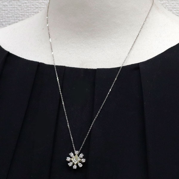 Pt850/Pt900/K18YG プリンセスカット ダイヤモンド ペンダントネックレス 1.554ct LY VS2 D1.307ct フラワー