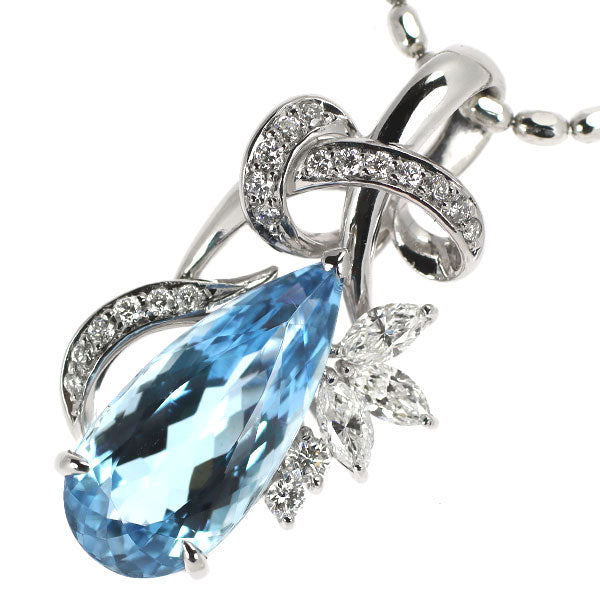Pt サンタマリア アクアマリン ダイヤモンド ペンダントネックレス 5.19ct D0.67ct
