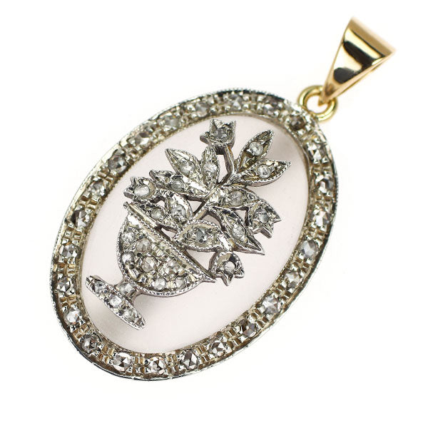 メッキ/K14YG ローズカットダイヤモンド クオーツ ペンダントトップ イタリア製 ヴィンテージ製品【ヒスコレ】