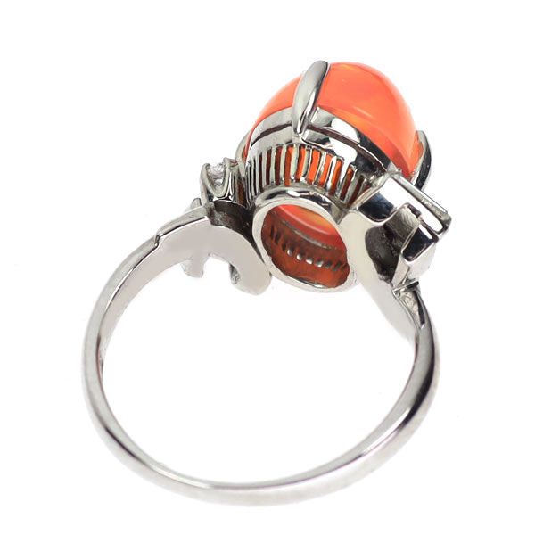 Pt500 ファイアー オパール ダイヤモンド リング 陽刻ヴィンテージ製品 千本透かし