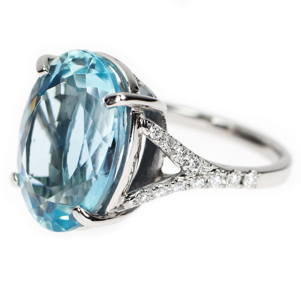 Pt950 サンタマリア アクアマリン ダイヤモンド リング 10.597ct D0.264ct