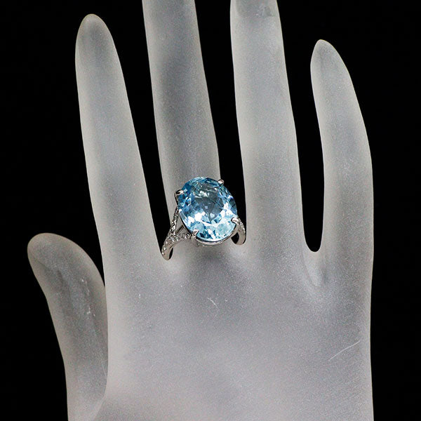 Pt950 サンタマリア アクアマリン ダイヤモンド リング 10.597ct D0.264ct