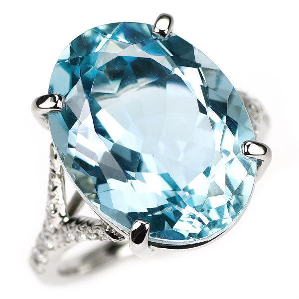 Pt950 サンタマリア アクアマリン ダイヤモンド リング 10.597ct D0.264ct
