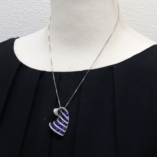 K18WG サファイア ダイヤモンド ペンダントネックレス 8.16ct D1.46ct