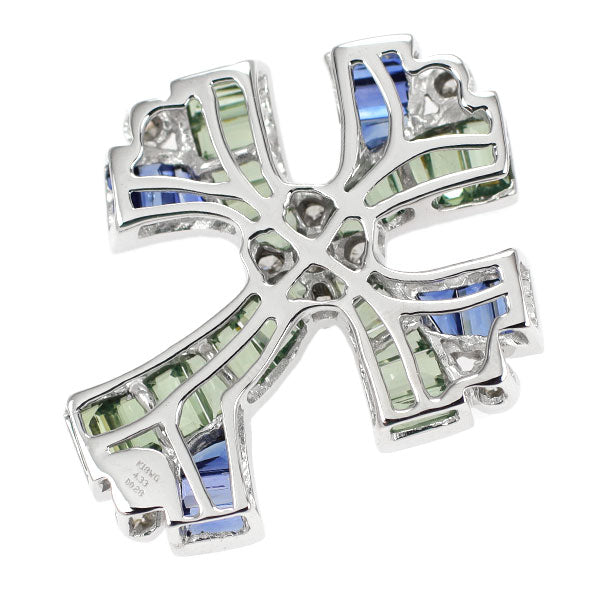 K18WG グリーン/ブルーサファイア ダイヤモンド ペンダントトップ 4.33ct D0.28ct