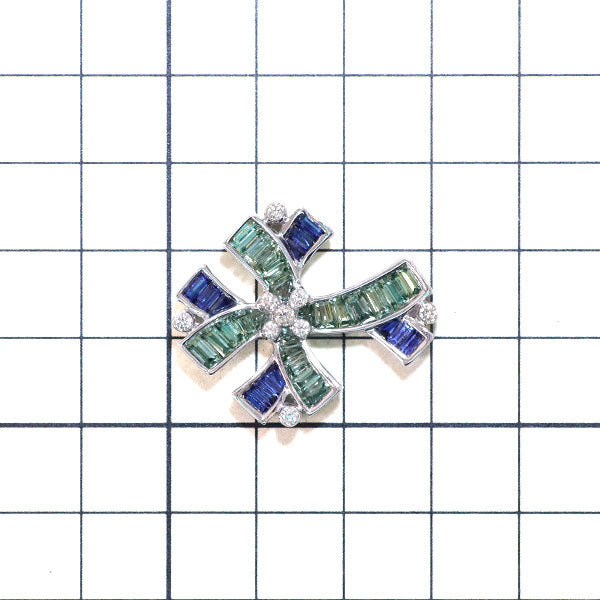 K18WG グリーン/ブルーサファイア ダイヤモンド ペンダントトップ 4.33ct D0.28ct