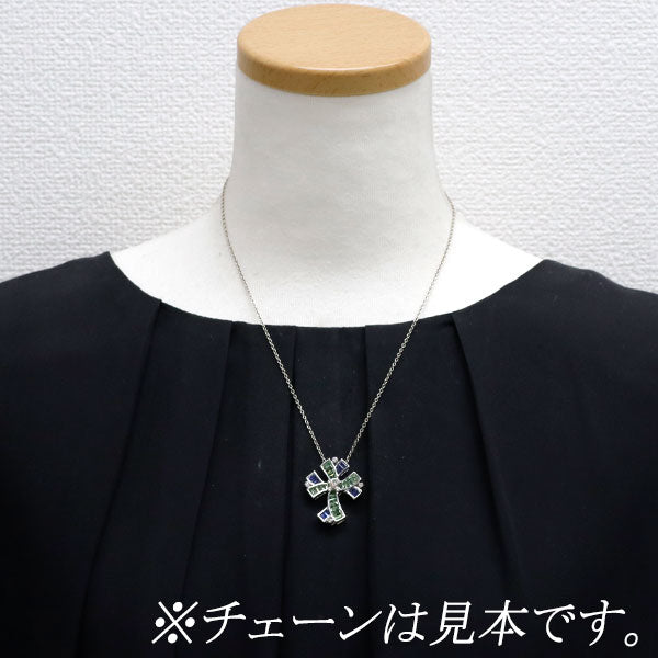 K18WG グリーン/ブルーサファイア ダイヤモンド ペンダントトップ 4.33ct D0.28ct