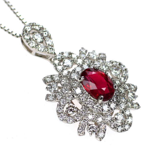 新品 Pt ピジョンブラッド ルビー ダイヤモンド ペンダントネックレス 1.02ct D0.73ct