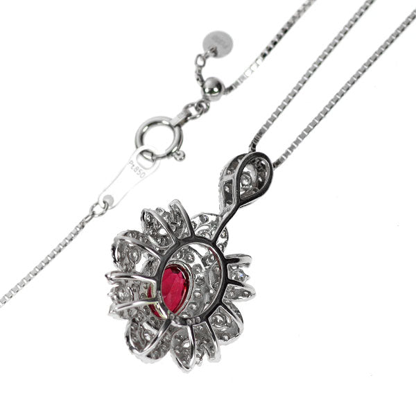 新品 Pt ピジョンブラッド ルビー ダイヤモンド ペンダントネックレス 1.02ct D0.73ct