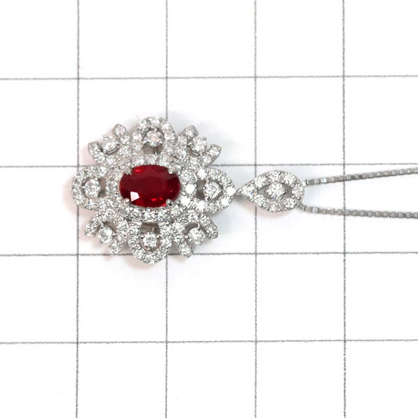 新品 Pt ピジョンブラッド ルビー ダイヤモンド ペンダントネックレス 1.02ct D0.73ct