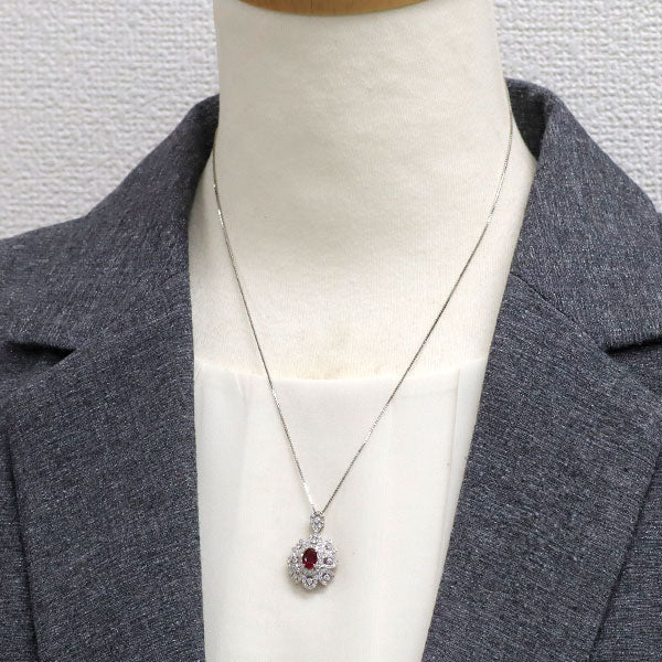 新品 Pt ピジョンブラッド ルビー ダイヤモンド ペンダントネックレス 1.02ct D0.73ct