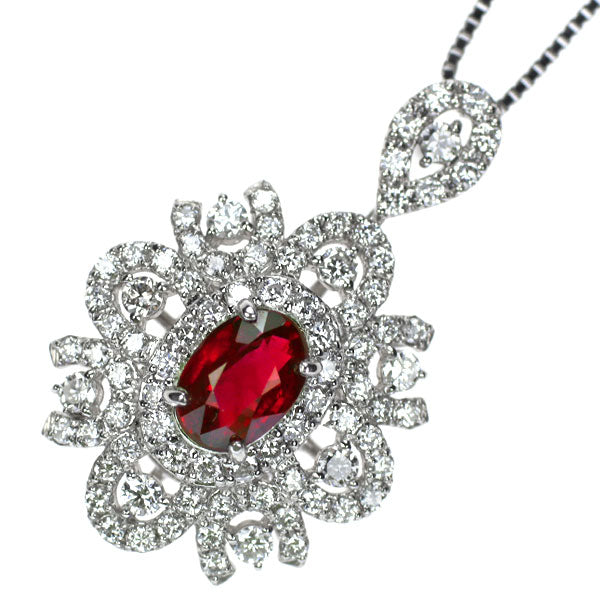 新品 Pt ピジョンブラッド ルビー ダイヤモンド ペンダントネックレス 1.02ct D0.73ct