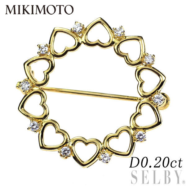ミキモト K18YG ダイヤモンド ブローチ 0.20ct ハート