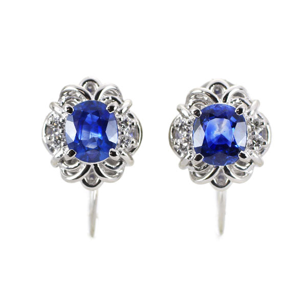 Pt850 サファイア ダイヤモンド イヤリング 1.55ct D0.10ct